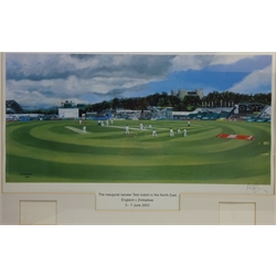  Collection of pictures including Boxer Dogs, pencil drawing signed by Vic Williams, 'Filey - Yorkshire', ltd.ed print signed by Ken Burton, 'Npower Test match in the North East England v Zimbabwe 2003', ltd.ed print signed by Martin Speight, ltd.ed print signed by Tom Harland etc max 39cm x 67cm (11)   