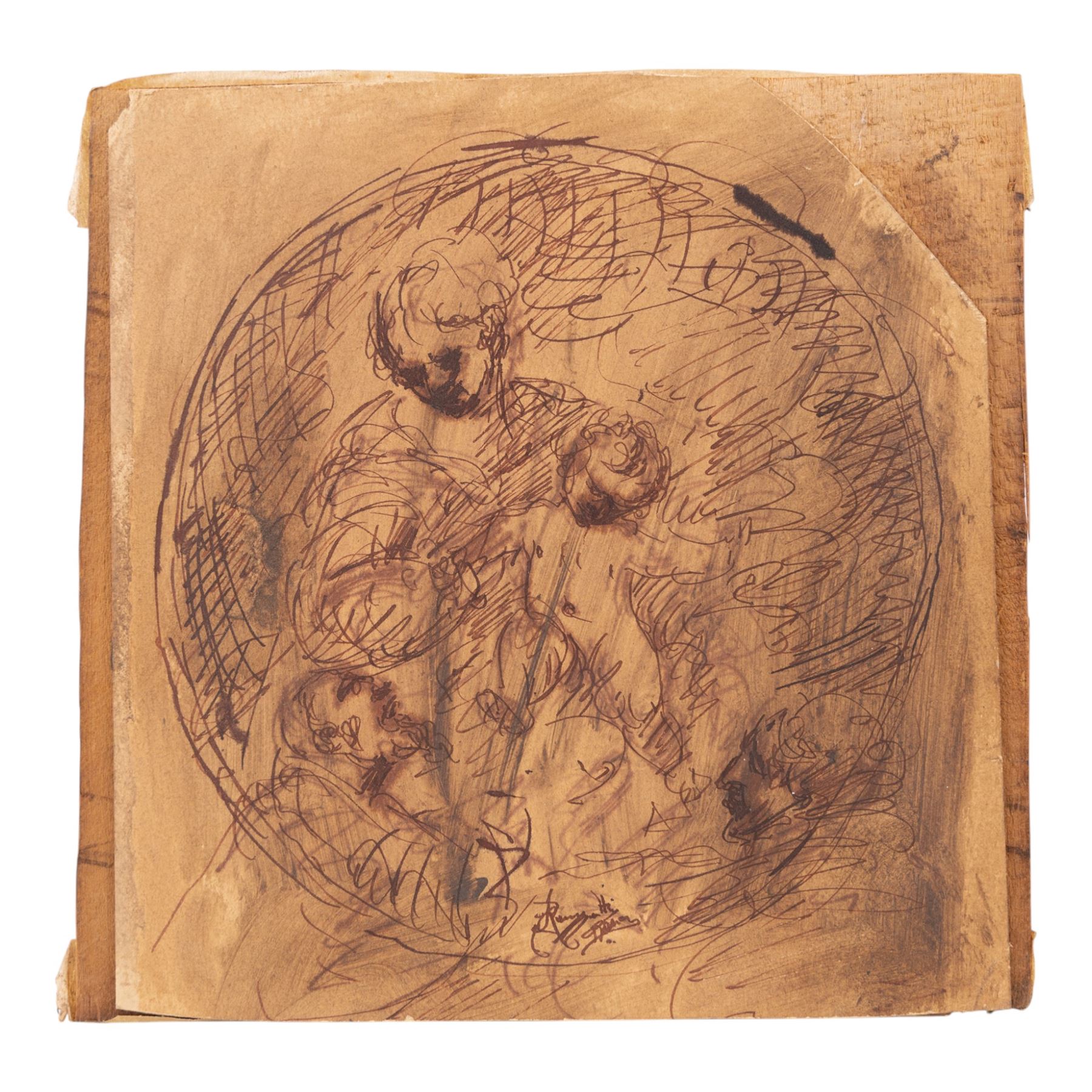 Italian School (18th century): Madonna and Child, ink tondo indistinctly signed R*tti and inscribed 'Roma', 24cm x 22cm
