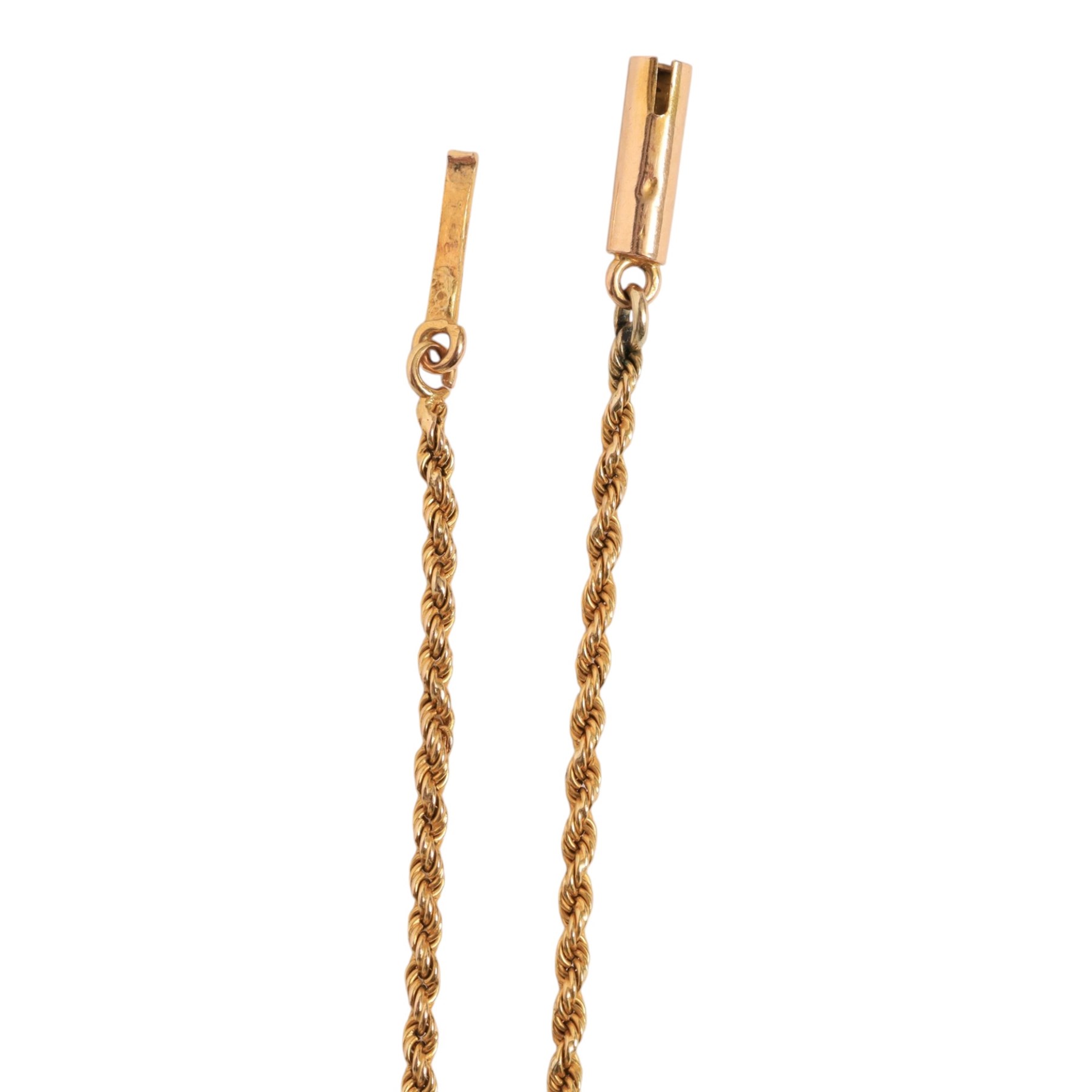 Early 20th century gold rope twist chain necklace, with barrel clasp stamped 15c