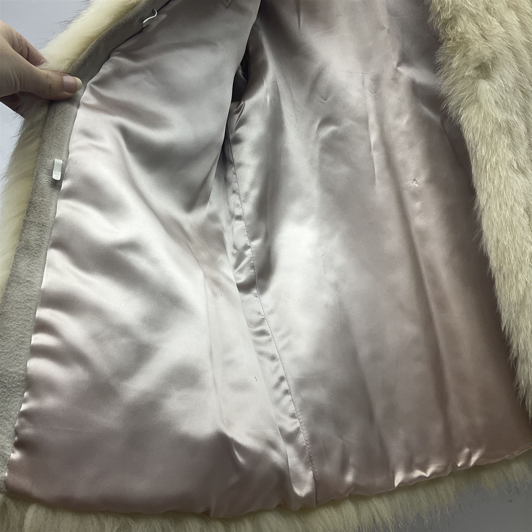 Silver fox fur ladies short jacket, silk lined, makers label for Femina Furs