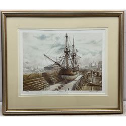 David C Bell (British 1950-): 'The Endeavour in Alexandra Dry Dock - Hull 2003', limited edition colour print signed in pencil 34cm x 46cm 