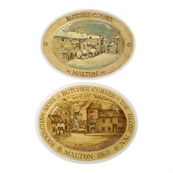 Pair of oval plates painted with Malton scenes, L35cm