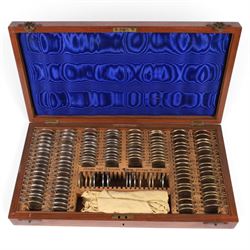 Holborn Surgical Instrument Co. Ltd set of opticians testing lenses, in fitted wooden box