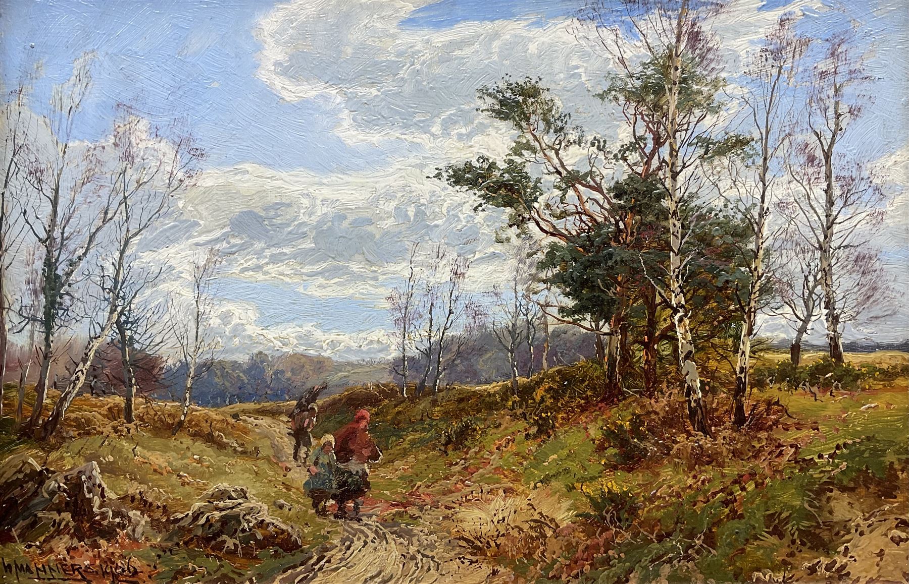 William Manners (British 1860-1930): Figures on a Country Path, oil on panel signed and dated 1906, 20cm x 30cm 