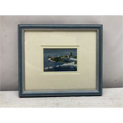 G Davis (British 20th century): 'Spitfire over the Needles', watercolour signed, titled verso 6cm x 9cm