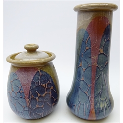  Crich stoneware vase H38cm and canister (2)  