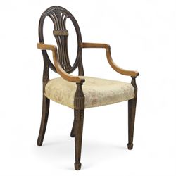 Edwardian painted open armchair, oval back with downswept arms, on carved tapered supports terminating in spade feet