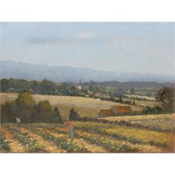William Burns (British 1923-2010): 'A Sussex Village, oil on canvas unsigned, titled verso...