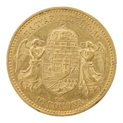 Hungary Franz Joseph I 1892 gold ten Korona coin