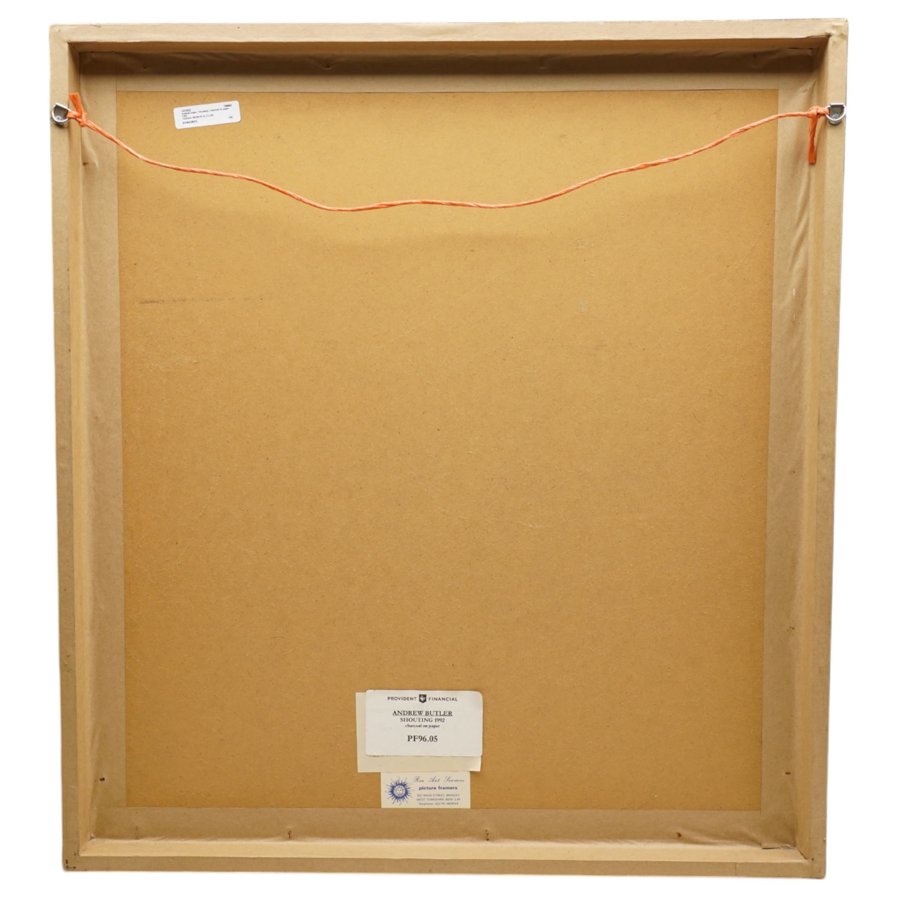 Andrew Butler (British 20th century): 'Shouting', charcoal on paper attributed titled and dated 1992 on label verso 40cm x 36cm
