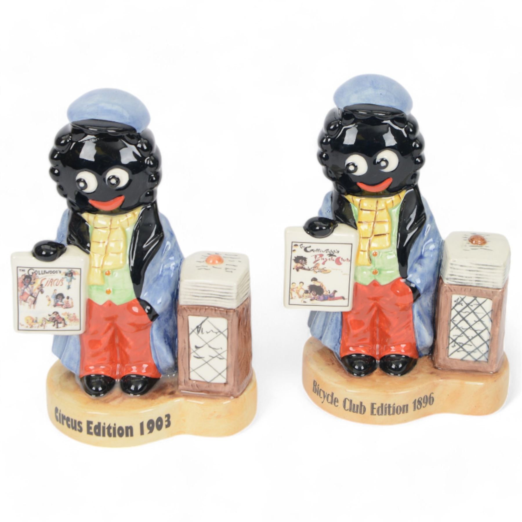 Two Carlton Ware limited edition Golly newspaper vendors, comprising Bicycle Club Edition 1896, limited edition 5/10 and Circus Edition 1903 limited edition 7/10