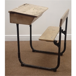  Vintage school desk, hinged lid and seat, W62cm, H82cm, L74cm  