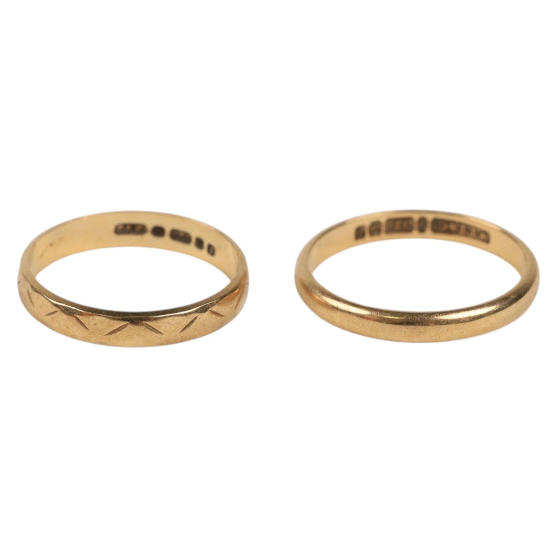 Two 9ct gold wedding bands, both hallmarked 