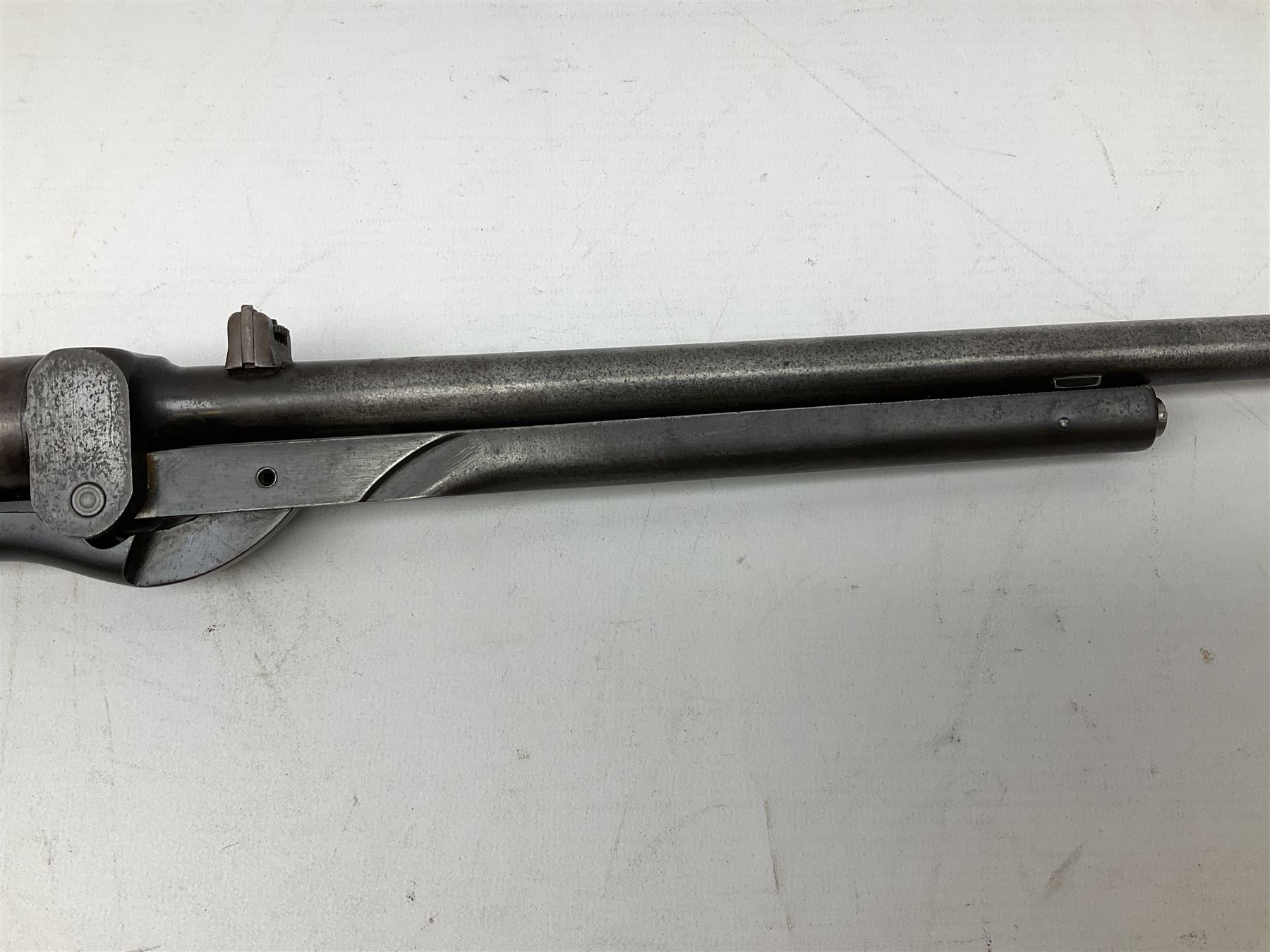 BSA .177 air rifle with top loading under lever action, walnut stock carved with chequered BSA logo to grip, serial no.A1203 L102cm