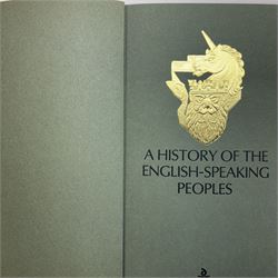 Limited Edition Danbury Mint 'History of the English Speaking Peoples' complete set of fifty silver medallions, each depicting historical figures and scenes from Julius Caesar Lands 55BC to Second World War 1939AD, contained within leatherette folder with personalised presentation to cover and interior, no. 2780/7500