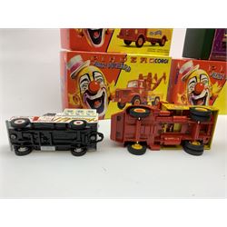 Four Corgi limited edition Pinder Jean Richard circus vehicles - 07201 Land Rover Pick-Up; 70101Berliet TLR Semi Fourgon; 70401 Berliet GLR8 Depanneuse; and 71202 Renault Faineant Citerne; together with Corgi Premium Edition Showman's Collection 07413 John Biddall Funfair Land Rover with horse; all mint and boxed with certificates (5)