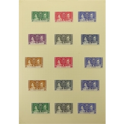  'The New Ideal Postage Stamp Album' containing various stamps issued to commemorate the Coronation of King George VI, May 12th 1937 together with a small number of stamps relating to the coronation of Queen Elizabeth II 2nd June 1953  
