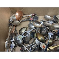 Quantity of silver-plate and enamel souvenir spoons, together with other examples