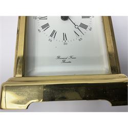 Brass cased carriage clock, the dial inscribed Bornand Freres, with key, H15cm