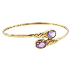  9ct gold two stone oval cut amethyst torque bangle, hallmarked