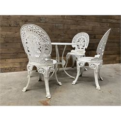 Victorian design white painted aluminium garden table, and four chairs