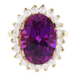 14ct gold synthetic purple sapphire and cubic zirconia cluster ring, stamped 14K