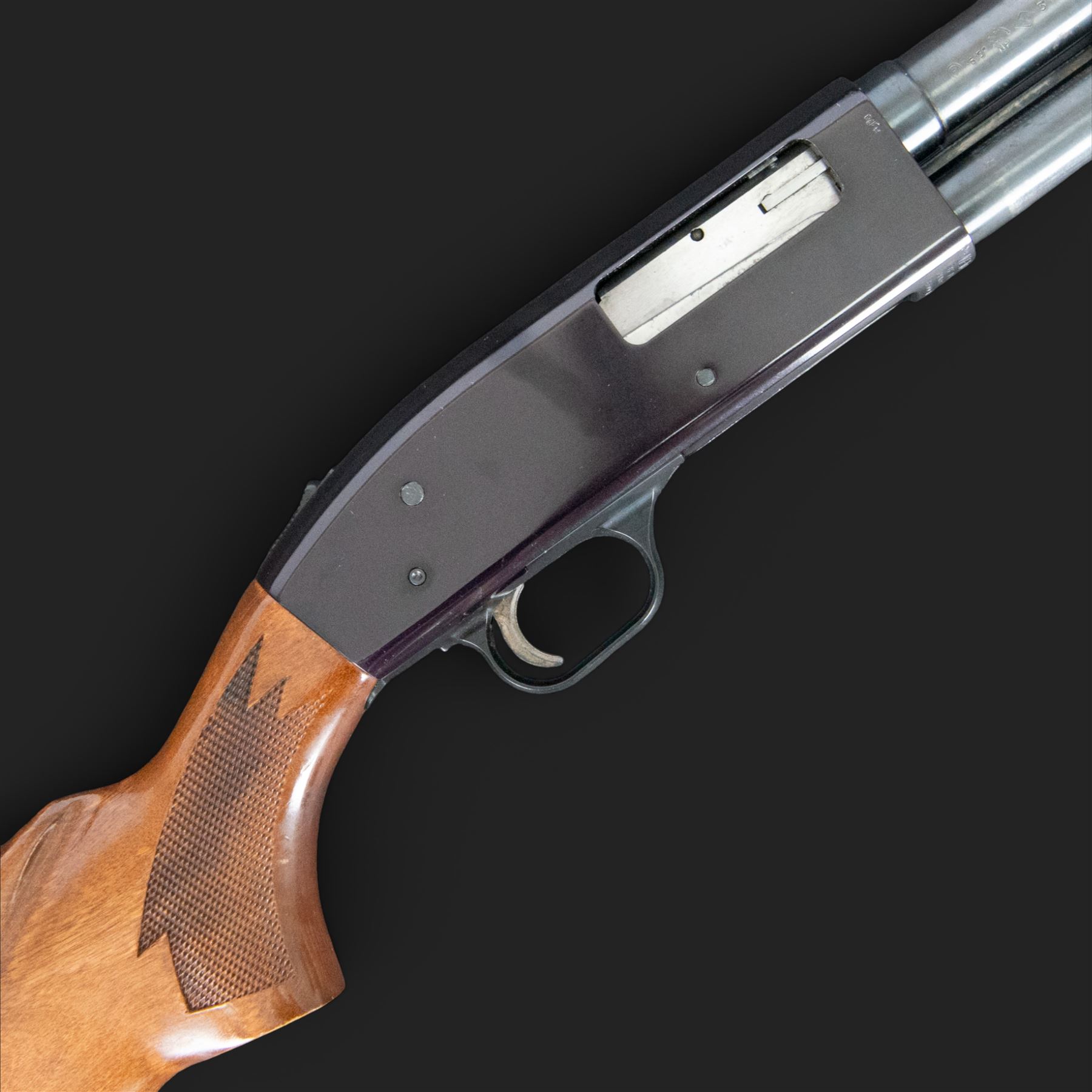 Mossberg New Haven 12 bore pump action shotgun, adjustable choke serial no H448714 
SHOTGUN CERTIFICATE REQUIRED