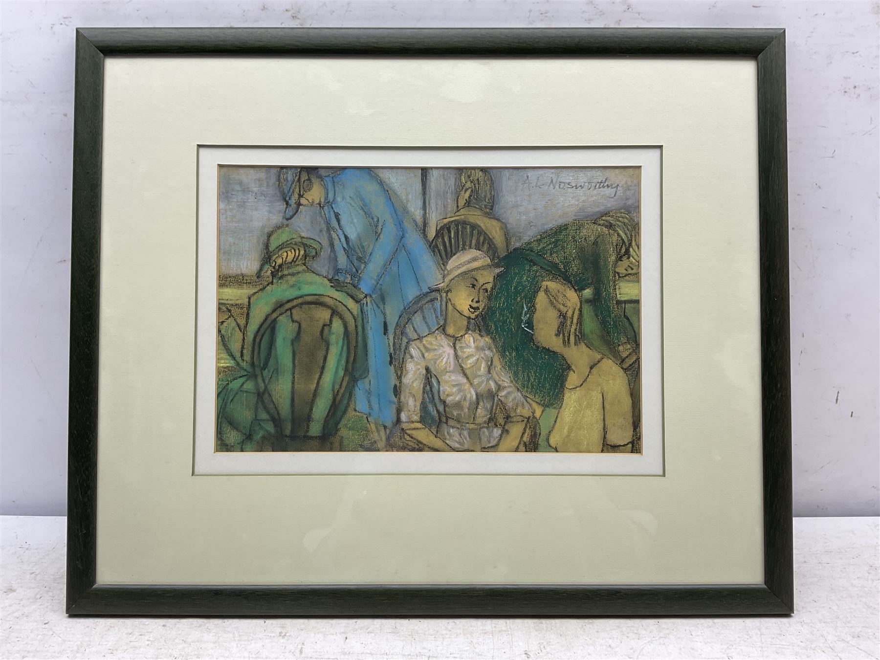 AL Nosworthy (20th century): Cafe Scene, pastel signed 22cm x 32cm