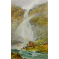  Rainbow over a Waterfall, watercolour signed and dated 1906 by Edmund Phipps (British 1884-1915) 54cm x 24cm  