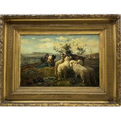August Friderich Albercht Schenck (Danish 1828-1901): Sheep and Goats with the Shepherd's Children and their Dog, oil on canvas laid on board signed 39cm x 59cm