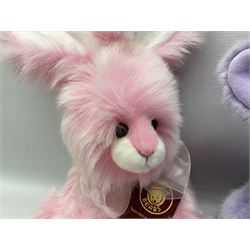 Charlie Bears rabbits - 'Pear Drop' CB2052340; 'Mila' CB2060050; and 'Dew Drop' CB2052350; all with labels (3)