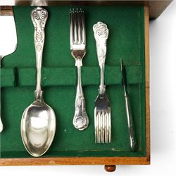 Canteen of silver plated Kings pattern cutlery for six covers in mahogany box with single drawer