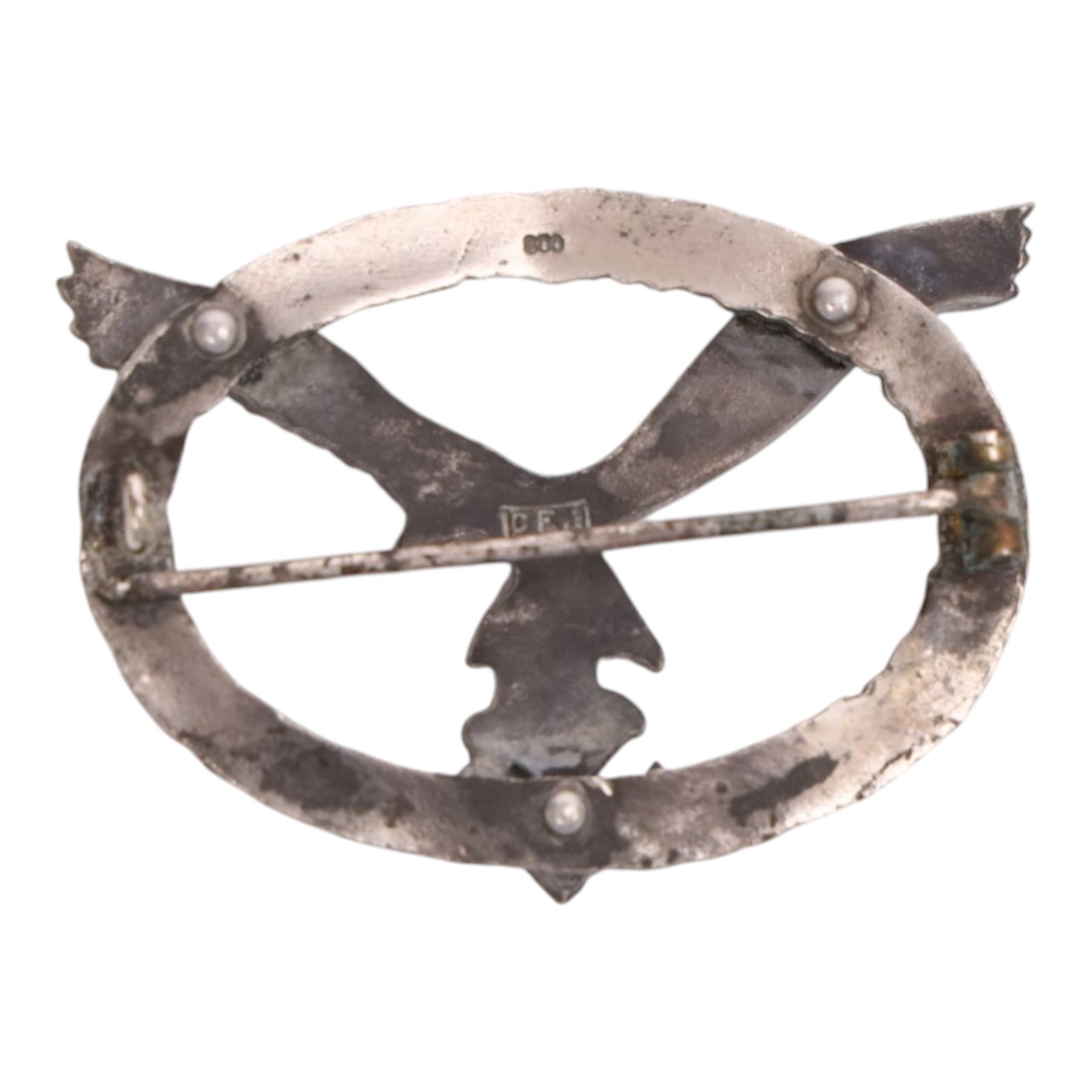 WWII German Third Reich Pilot's silver breast badge, marked on reverse for 800 standard and maker C.E Junker 