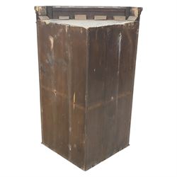 George III country oak corner cupboard, enclosed by single cushion panelled door, brass H hinges