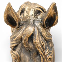 Pair of bronzed painted metal horse head wall mounts, 51cm 