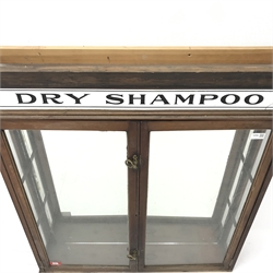 Edwardian mirror back barbers shop cabinet, enamel sign, two doors, W88cm, H98cm, D16cm