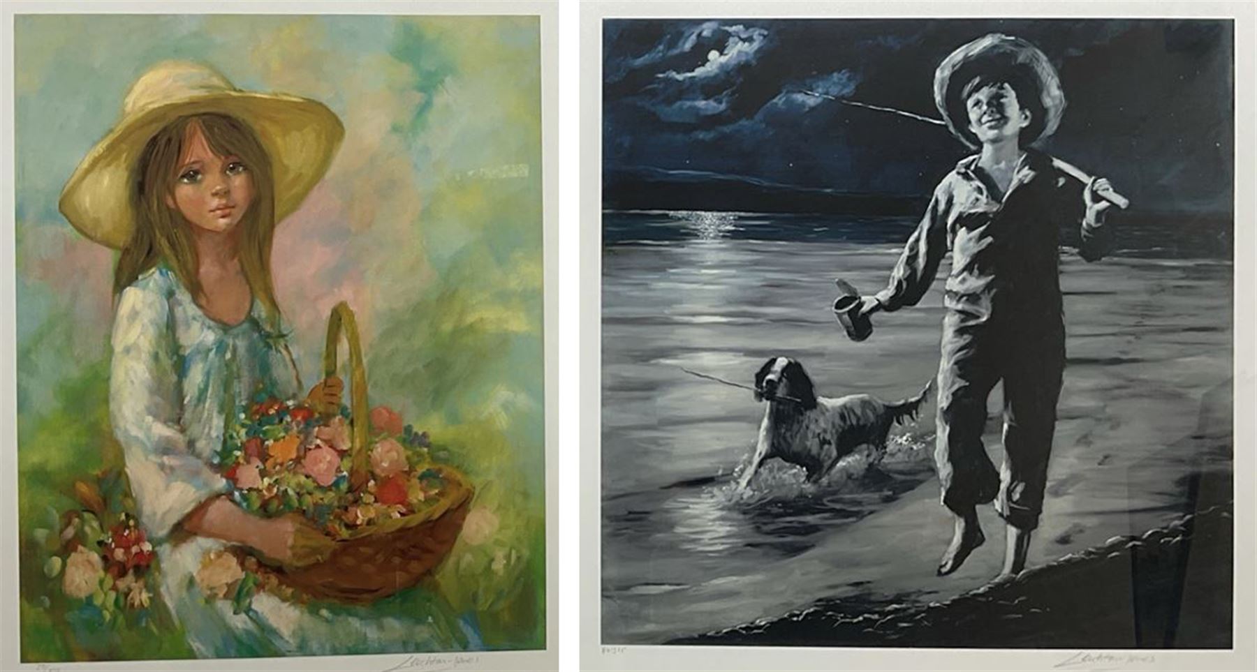 Barry Leighton-Jones (British 1932-2011): Boy with Spaniel and Flower Girl, two limited edition colour prints signed and numbered in pencil max 50cm x 41cm (2)