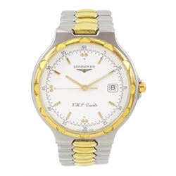 Longines Conquest gentleman's stainless steel and gold-plated quartz wristwatch, Ref. 4018...