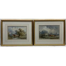 Henry Earp (British 1831-1914): Cattle Watering, pair watercolours signed 21cm x 30cm (2)
