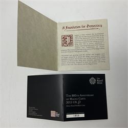 The Royal Mint United Kingdom 2015 ''The 800th Anniversary of Magna Carta' silver proof piedfort two pound coin, cased with certificate