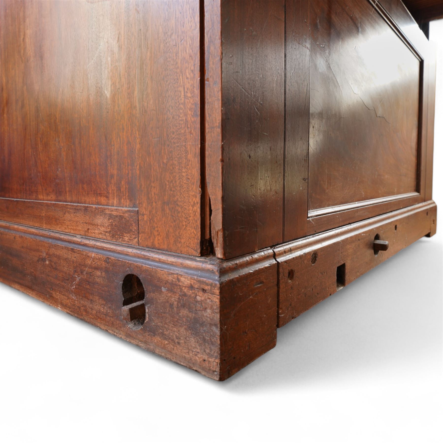 Late 18th century Chamber Organ by Thomas Elliot of London 1790.
Single manual organ, four octave keyboard with 54 keys C-f3, A=448, with Ivory naturals and ebonized sharps, makers’ name engraved on an ivory cartouche, detachable key cover, and music desk (in need of attention). With four speaking stops. Stopped Diapason, Open diapason, Principal and Fifteenth. Crank/pedal operated single rise bellows also provided with an electric blower. Original case with display pipes and candle sconces (one damaged). All pipework present: however there are some damaged pipes, cyphers, and several pipes require re-location in the soundboard, the instrument plays, but some parts of the action and blower will require attention/repair and adjustment.

Given the intricate nature of these historic instruments, specialist support will be available if required – including a professional organ builder prepared to undertake full dismantling and reassembly – to assist successful buyers with safe removal and onward handling. Price upon application.


This item has been registered for sale under section 10 of the APHA Ivory Act Reference EH8B3YPL