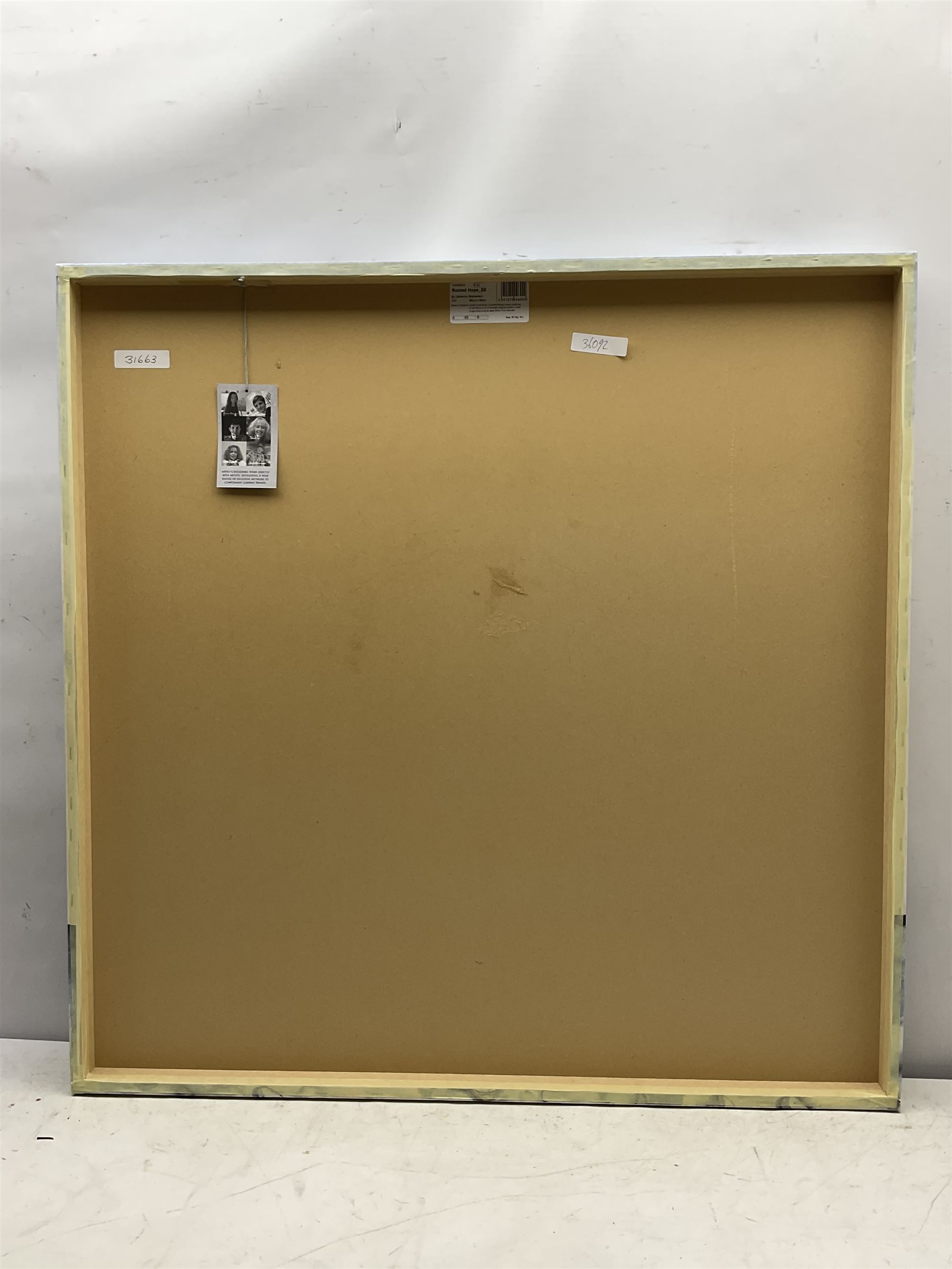 After Catherine Stephenson (Yorkshire contemporary): 'Rooted Hope', textured print on canvas 80cm x 80cm 