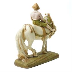 Royal Dux figure of a boy riding a shire horse on naturalistic base model number 1693 L34cm