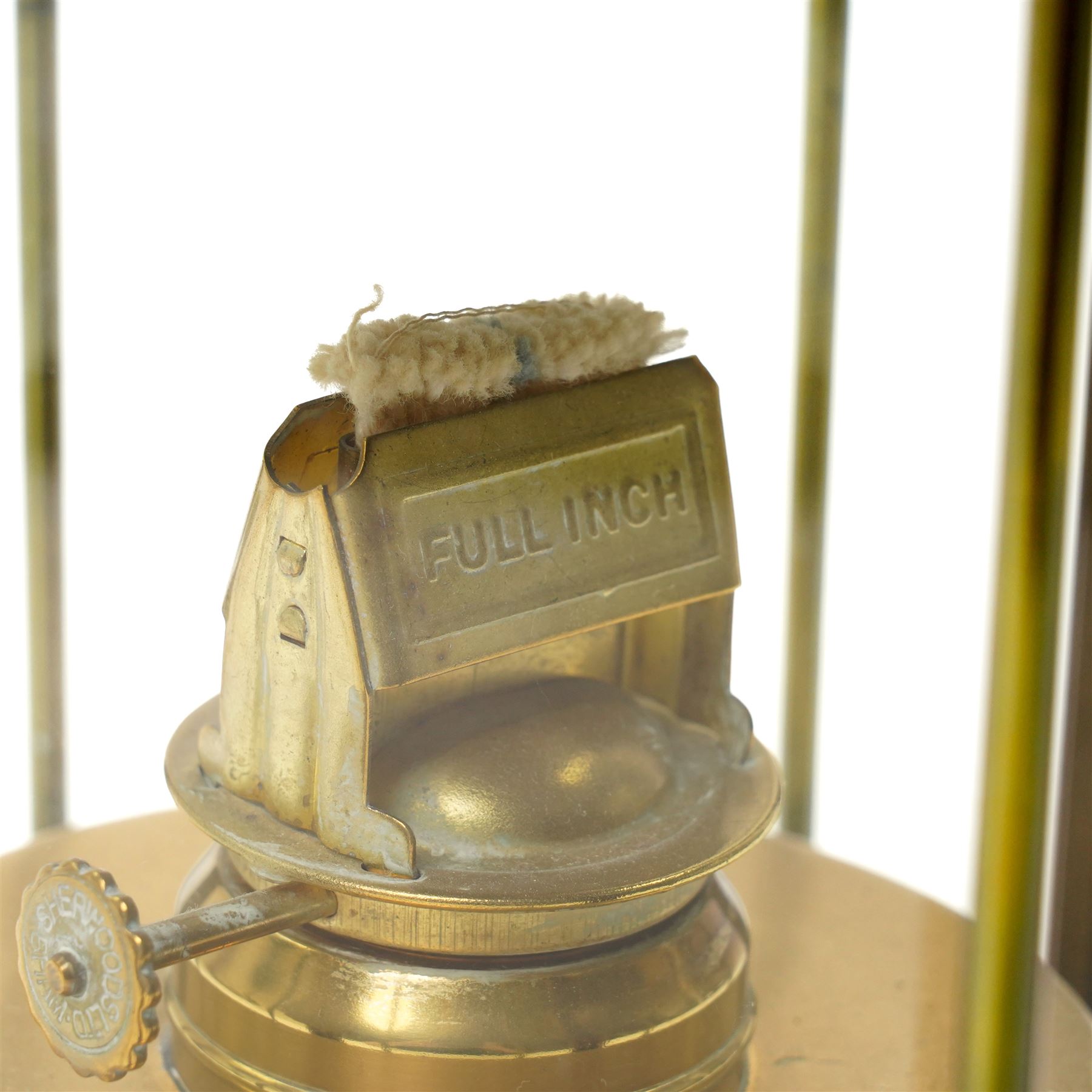  Brass hanging oil lamp, H48cm 