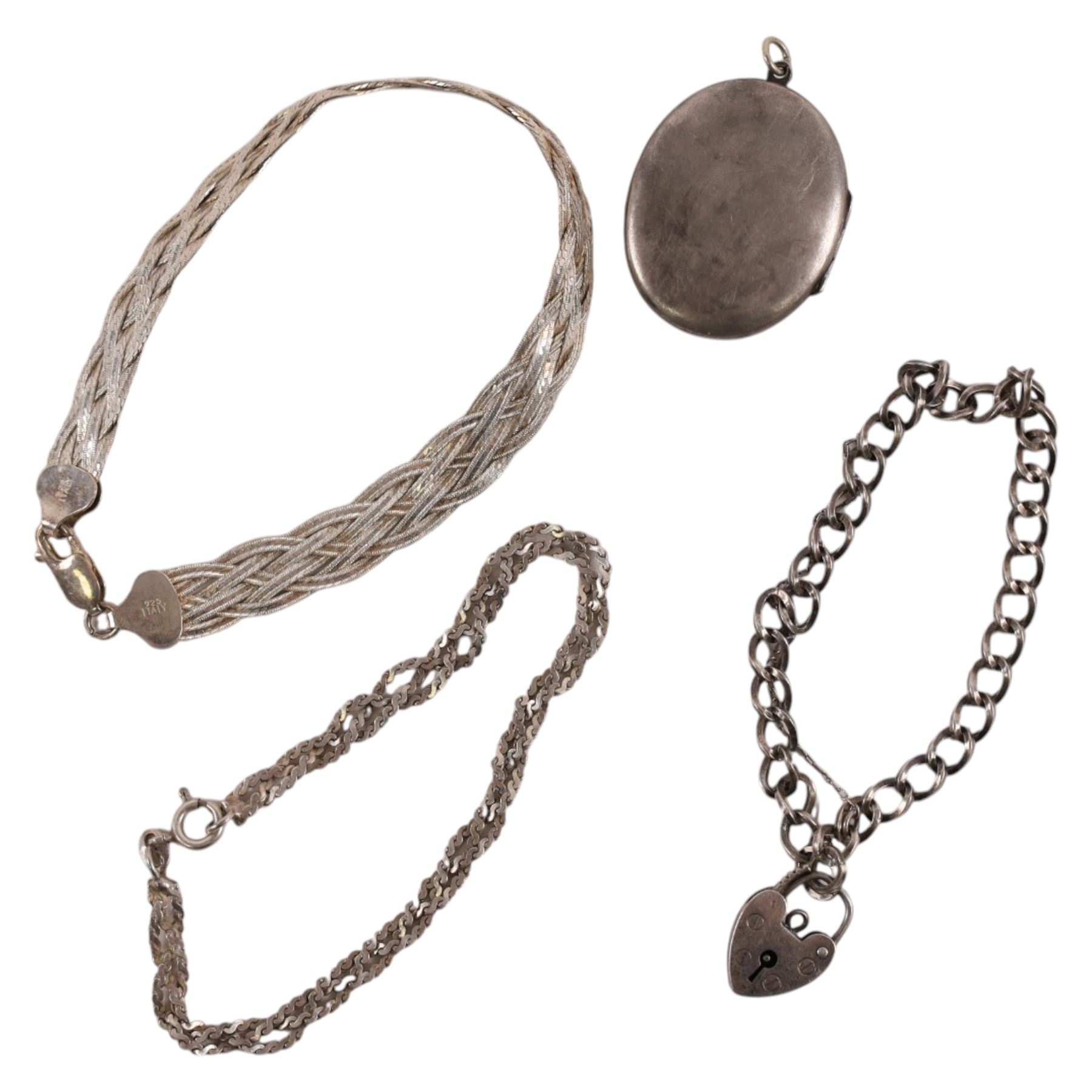 Silver chains and bracelets, including one with silver-gilt cubic zirconia boxing glove charm