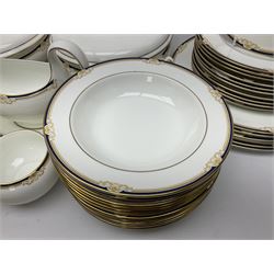 Wedgwood Cavendish pattern dinner service for twelve, comprising dinner plates, side plates, bowls, soup bowls, two tureens, saucer boat and sauce, together with matching part coffee service (82) 
