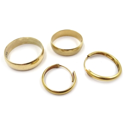 Two 9ct gold wedding rings hallmarked and two earrings  