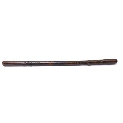 Early 20th century leather covered swagger sword stick, blade length 27cm, overall length 44cm