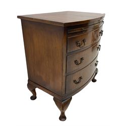Small 20th century mahogany bow front chest, fitted with slide above three drawers