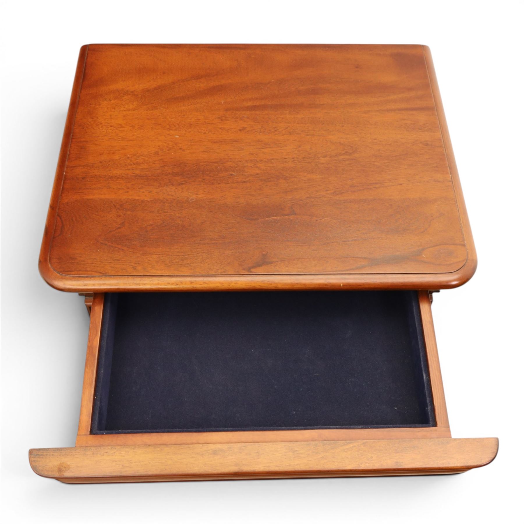 Willis & Gambier - mahogany pair of bedside cabinets, with frieze drawer with blue baize lined interior, panelled sides and three drawers raised on bracket feet